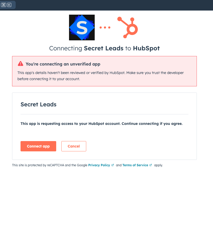 HubSpot Authorization Screen